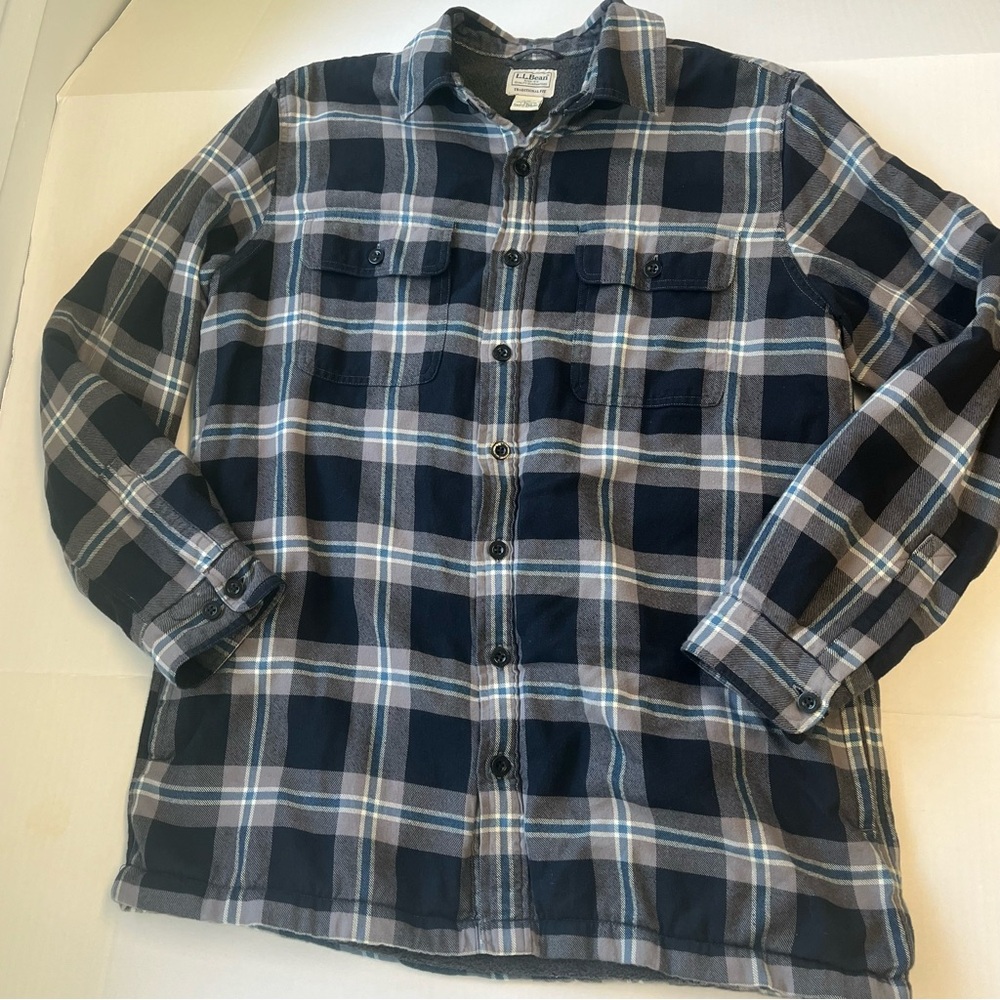 LL Bean Men’s shacket, traditional Fit size large-tall.  Blue/gray plaid cotton